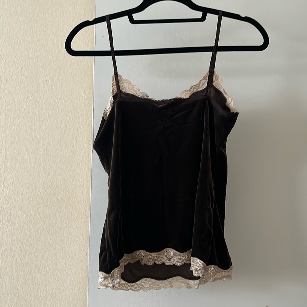 Ann Taylor Loft Brown Velvet Cami with Lace size MP - Picture 2 of 5